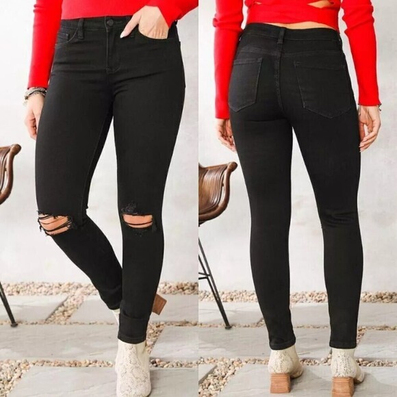 Vervet Women Size 32 Black Amber Mid Rise Skinny Leg Distressed Denim NEW Jeans - Picture 1 of 12